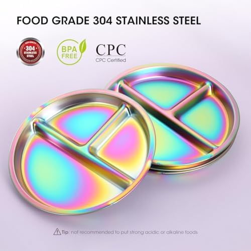 Aieve rainbow titanium toddler plates stacked view