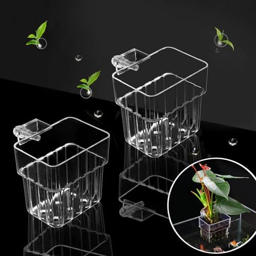 Two pieces of GLEFLE hanging aquarium planter cups showing the adjustable screw mechanism and bottom drainage holes.