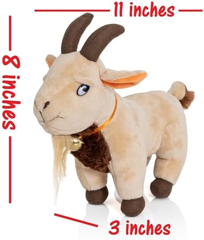 An overhead view of the white and brown Twiddler Toys plush screaming goat showing its comical expression and realistic features.