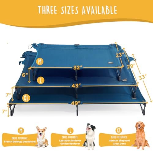 CANINE CANYON Folding Raised Dog Cot, Large Outdoor Elevated Dog Bed with Upgraded Non-Slip Feet, Cooling Chew Proof Portable Heavy Duty Pet Cot Up to 160 lbs for Camping/Home, Dark Blue, 43"x27" - Image 7