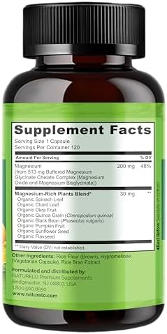 Side view of Naturelo magnesium glycinate chelate complex container highlighting clean non GMO certification seals