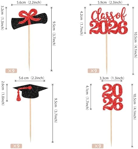 Close up of Class of 2026 graduation cap cupcake picks.