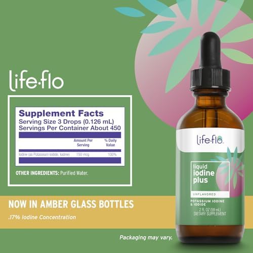 Liquid Iodine Plus 150 mcg supplement bottle by Life-Flo