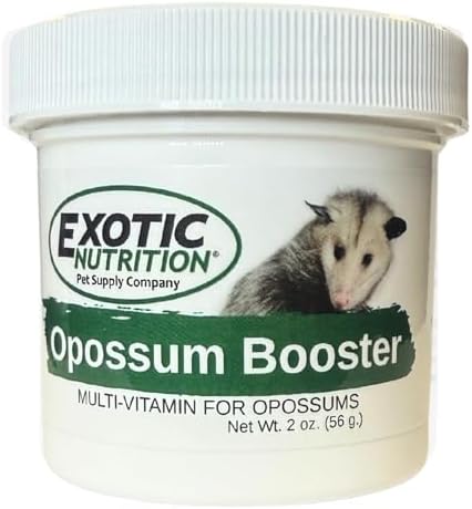 Side view of Exotic Nutrition Opossum Booster showing dosage instructions and nutritional facts.
