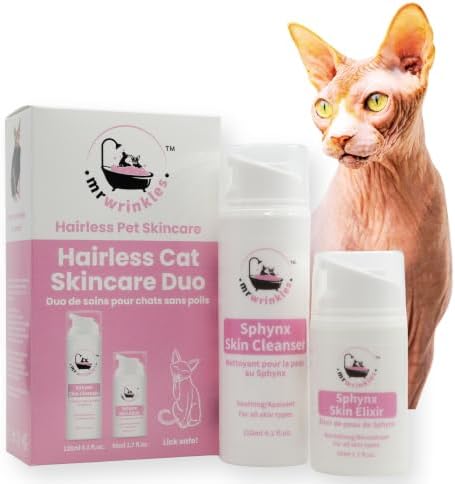 Natural hairless cat cleanser bottle showing airless pump packaging.