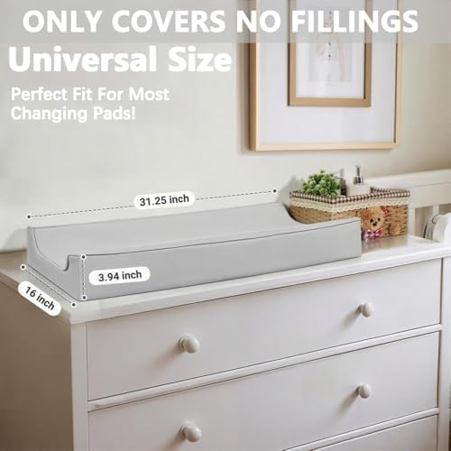 Navari gray diaper mat cover stretched over a standard nursery changing table