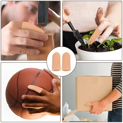 Durable and washable gel finger condoms protecting hands from eczema during gardening.