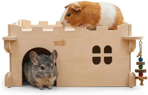 Castle Chinchilla House, Small Animal Hideout for Chinchilla, Guinea Pig, Hedgehog, or Rat, Ventilated Wooden Guinea Pig Hut Habitat with Multiple Doors (Large) - Image 2