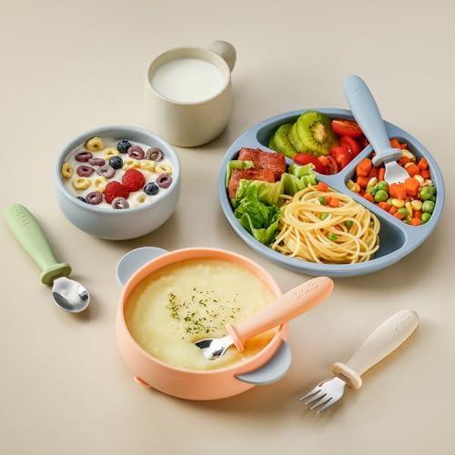 DRKIO ergonomic toddler utensils for self-feeding
