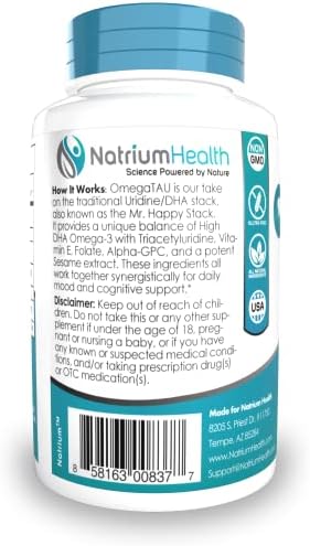 Authentic imported Nootropics Depot OmegaTAU bottle highlighting brain health and dopamine sensitivity benefits