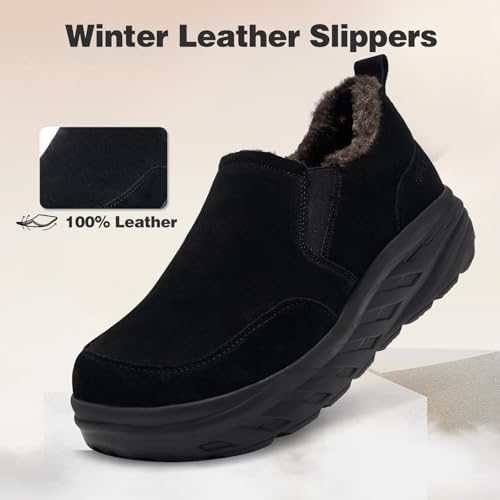 Close up of the leather upper and stitching on OrthoComfoot women's winter house shoes.