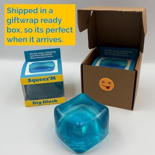 The premium imported Squeez'M Big Block sitting on an office desk as a professional focus tool.
