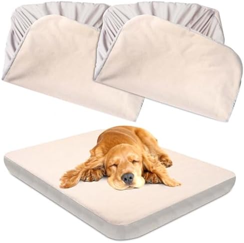 Beige extra large washable pet bed sheets elastic band close up