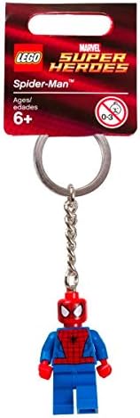 Close up view of the durable metal chain and posable limbs on the LEGO Spider-Man keyring accessory.