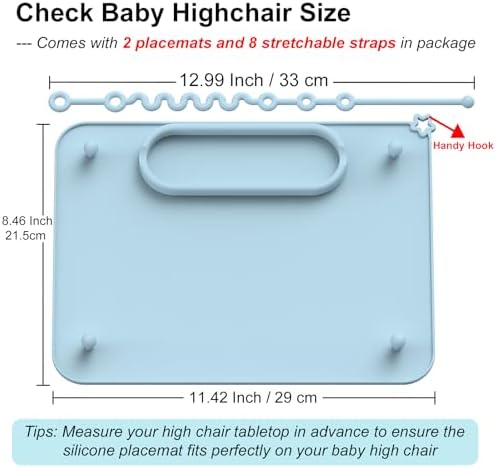 Two pack baby silicone mat package with retractable straps for floor drop prevention