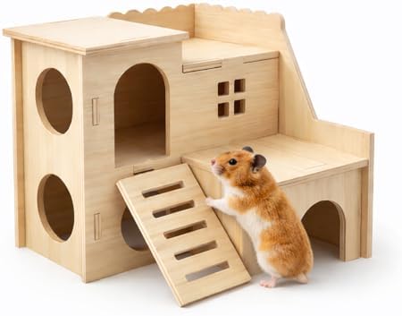Tiny Hamster Maze Wood House Fun Slide House Double-Decker Hut for Dwarf Gerbil Mouse Mice Rat Small Animals(Only for Small Hamster) - Image 2