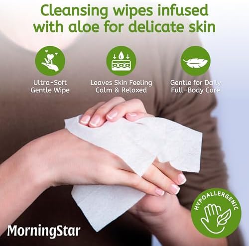 MedStar Morning Star disposable body washcloths packs arranged together showing the twelve individual moisture sealed covers