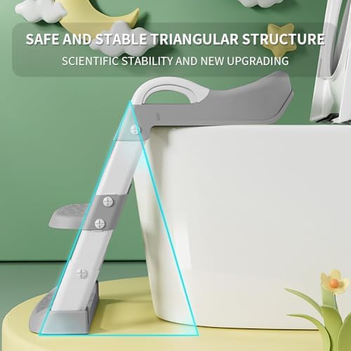 Folded Bonbay toddler toilet seat showing its compact space-saving design next to a bathroom wall.