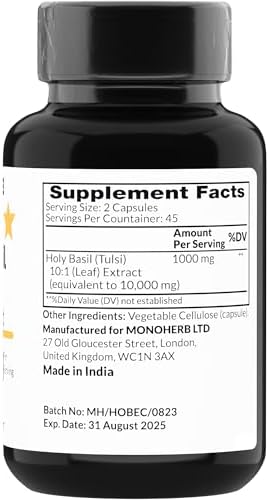 Monoherb Holy Basil extract supplement bottle against white background