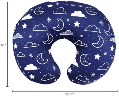 Close up of stars and clouds nursery print on nursing pillow cover