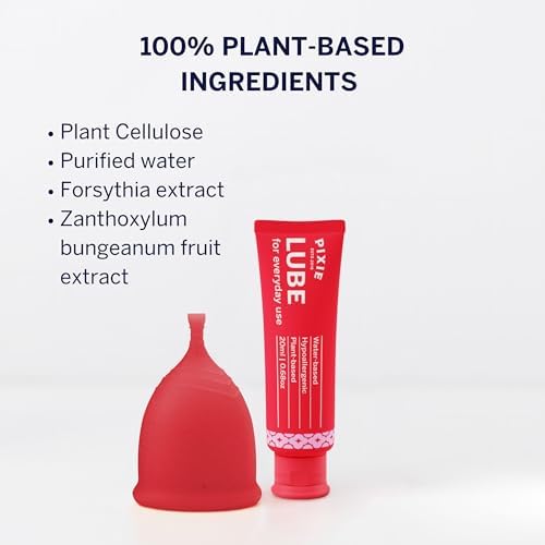 Pixie Cup feminine care lubricant packaging showing natural ingredients.