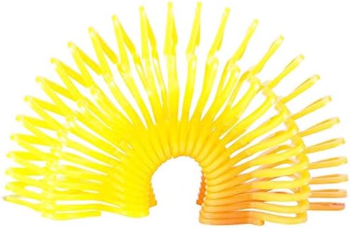 Close-up of a miniature 1.4 inch rainbow coil spring showing the flexible plastic layers