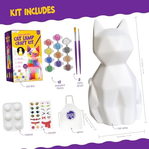 A child painting the 3D kitty night light using the included art supplies and mixing palette.