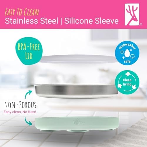 Elk and Friends stainless steel plate set with lids and suction sleeves