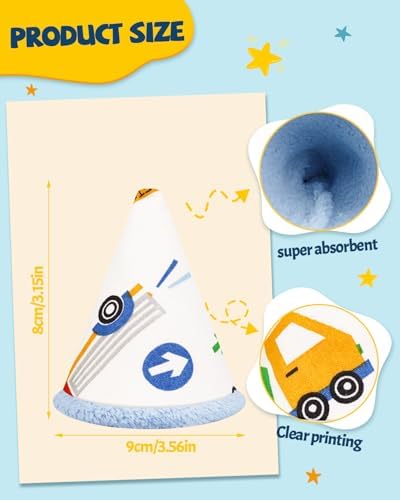 Twelve piece set of baby boy pee shields with car designs