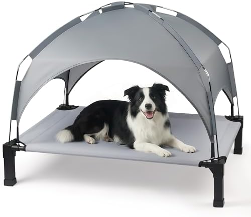 Heeyoo Elevated Dog Bed with Removable Canopy, Portable Dog Cot with Sun Protection Shade Tent, Raised Pet Cooling Cot Bed for Dogs, 42in - Image 2