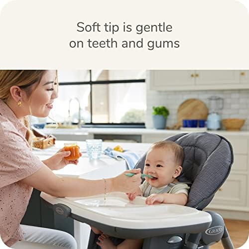 NUK infant spoons demonstrating the built-in rest support keeping the tip off the table surface.