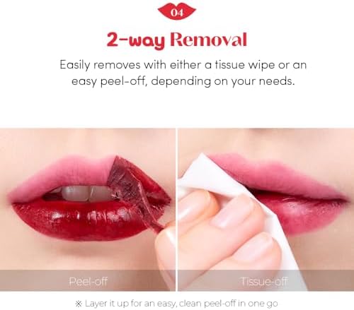 Authentic USA imported Etude lip tattoo makeup showing transfer resistant results on lips.