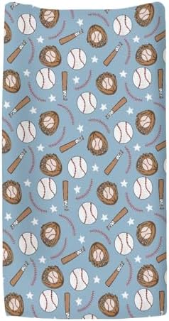 Detailed view of baseball sport pattern on nursery changing pad cover