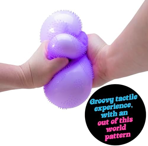 Schylling Super NeeDoh Fuzzball authentic imported non-toxic squishy toy close up view.