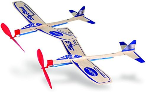 Assembled Guillows Jetfire balsa wood stunt planes displaying the twelve inch wingspan design.