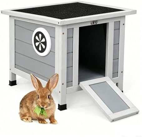 Coziwow Rabbit Hutch, Bunny Cage Indoor with Openable, Portable Small Animals Shelters with Nonslip Ramp for Hideout Rabbits/Feral Cats/Chicken/Duck/Small Animals-Gray - Image 2