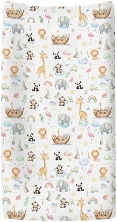 Detailed view of watercolor safari animal print on changing cover