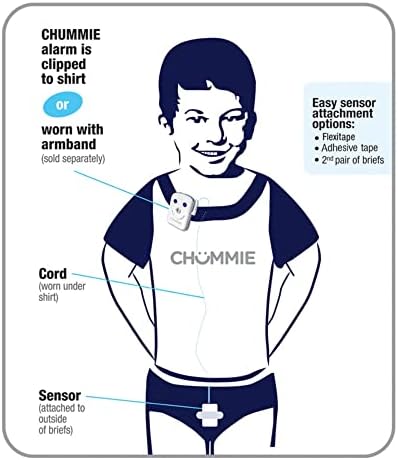 Chummie Premium bedside bedwetting alarm system showing flexible silicone urine detection sensor.