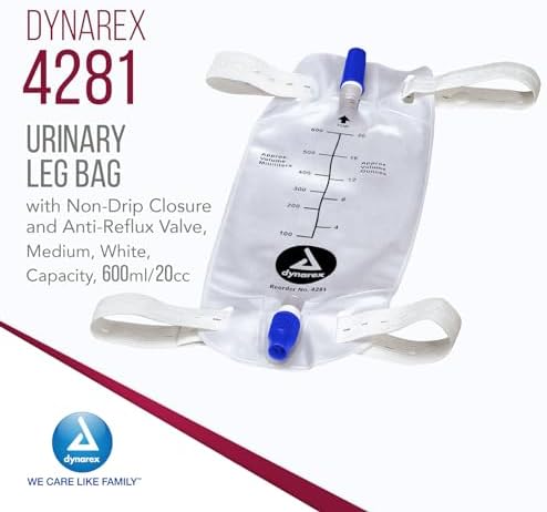 Dynarex medium 600ml urinary drainage bag showing non-drip twist valve.