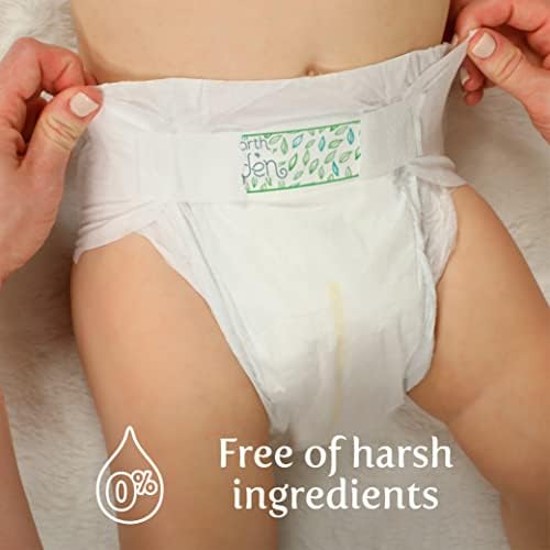 Close up of the eco conscious cotton enhanced texture and stretchable side panels on size four sensitive diapers.