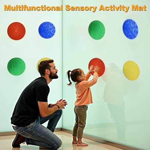 Complete eight piece set of LIHBCAIYI sensory fidget mats arranged nicely on an office desk for stress relief.