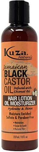 Kuza black castor oil hair lotion with coconut oil for frizz-free hair packaging details