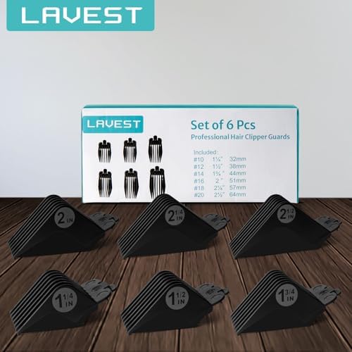 Full packaging view of the LAVEST six piece extra long clipper guide combs for home grooming