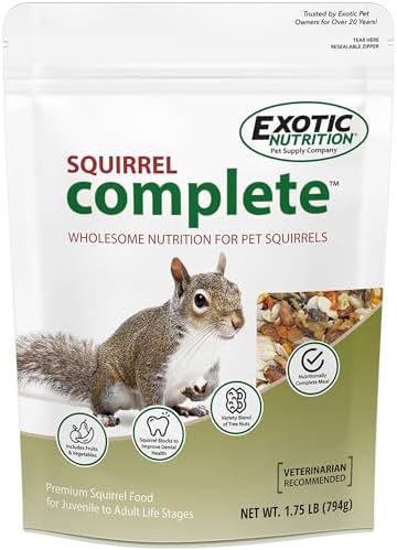 Exotic Nutrition captive squirrel balanced diet ingredients layout