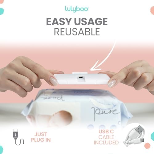 Lulyboo wipe warmer showing USB charging cable and portable design