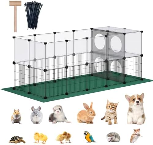 DINMO Small Animal Playpen with Oxford Mat, 24 inches Height, Pet Exercise Fence, Home Protector, Iron Mesh and Plastic Combination, Visualization, DIY, Games Hole Series, 60.2 x 24.8 x 24.8inch - Image 2