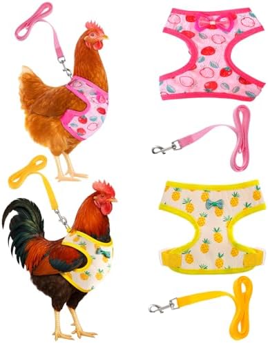 Prasacco breathable hen vest with strawberry pattern laid flat showing the adjustable neck straps and plastic buckles