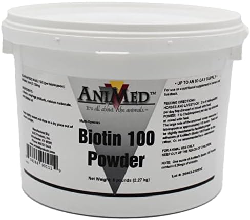 AniMed Biotin 100 powder container showcasing the authentic product packaging label.