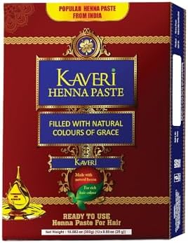 Twelve pack of Kaveri dark brown organic Indian temporary tattoo tubes arranged neatly.