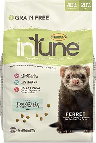 Higgins inTune complete and balanced ferret diet ingredients label packaging back view